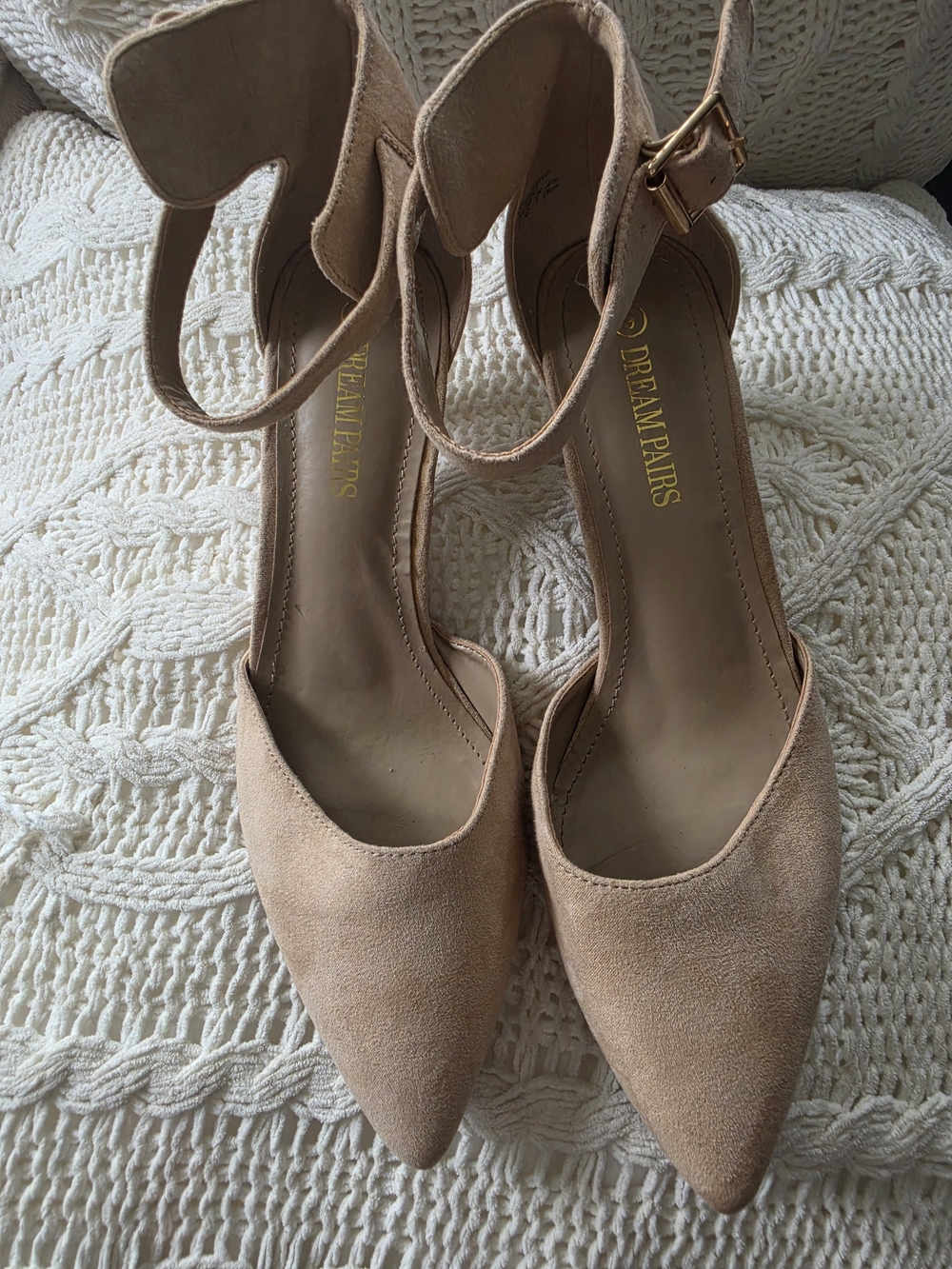 Dream Pairs Women's Nude Ankle-Strap Pointed-Toe Heels